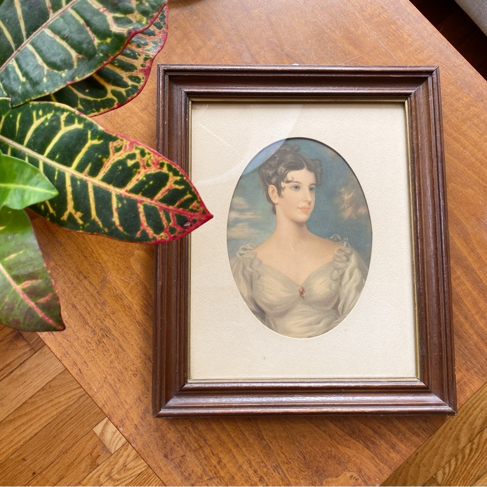 Vintage Wood Framed Print Portrait Lady Belgrave Vicountess Oval 10"x12" Cottage